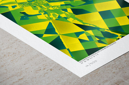 Détail du tirage d’art du Domaine du Château de Chambord, France, montrant les coordonnées et la numérotation d’édition limitée.